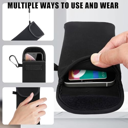 Neopren Handy Tasche,Universelle Handytasche mit Karabiner und Umhängeband,Handy Hülle für Telefone Bis Zu 6,7 Zoll,Schwarz