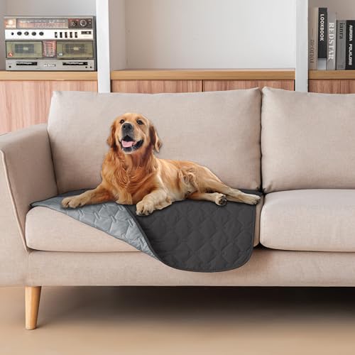 Image of gogobunny 100% Double Sided Waterproof Dog Blanket Soft Pet Bed Cover Reversible Protect Furniture Couch Sofa Car for Puppy Cat Kids (Dark Charcoal /Light Charcoal, 30x30 Inch (Pack of 1))