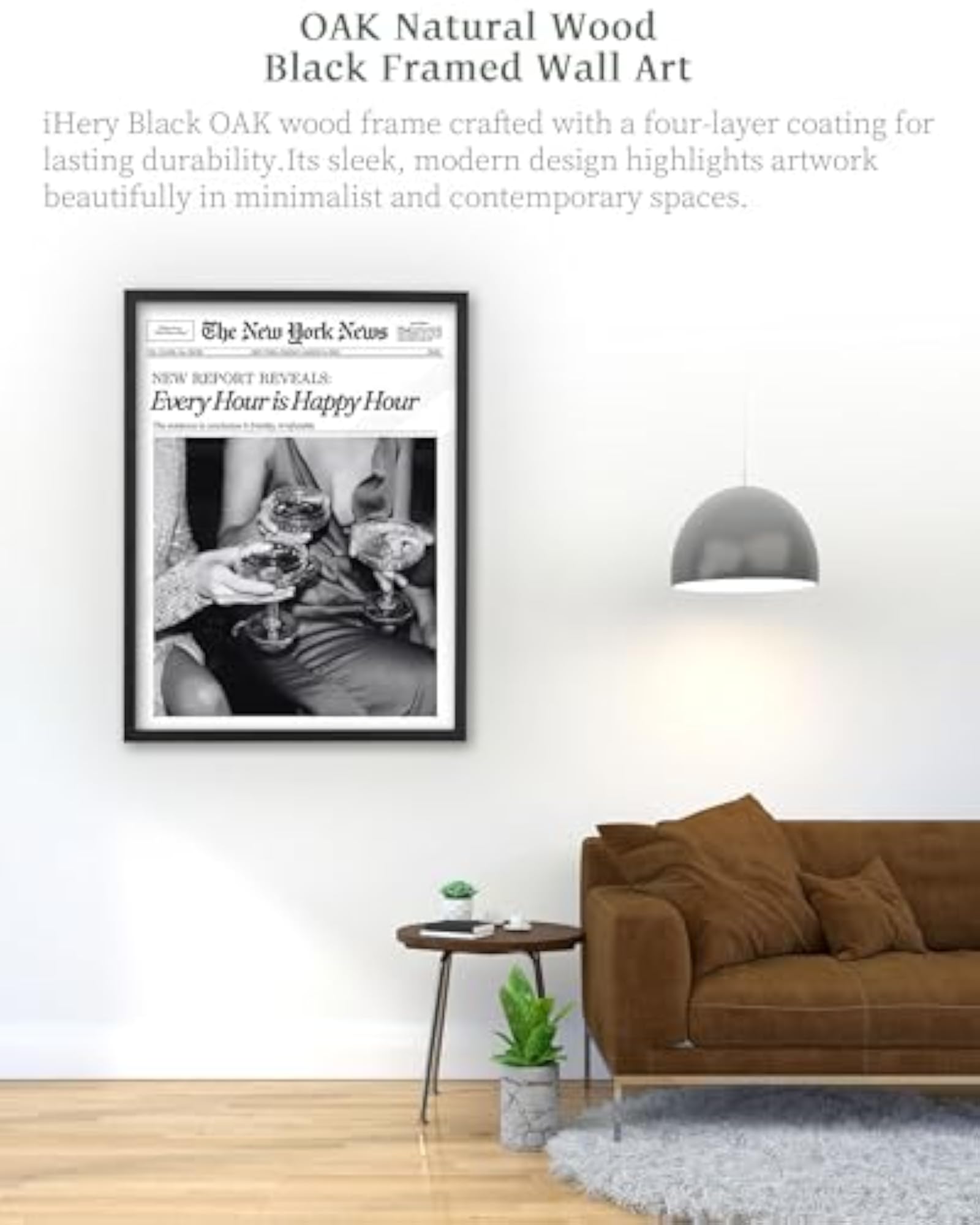 Every Hour Is Happy Hour Black Framed Newspaper Wall Art
