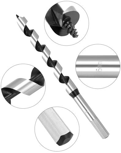 QWORK® 6 Stück Schlangenbohrer Set, Holzbohrer, Kohlenstoffreicher Stahl, Sechskantschaft, 6/8/10/12/14/16 * 230MM