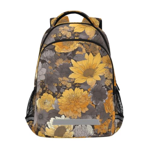 Cartable sac à dos école jaune fleur dorée étudiant scolaire voyage