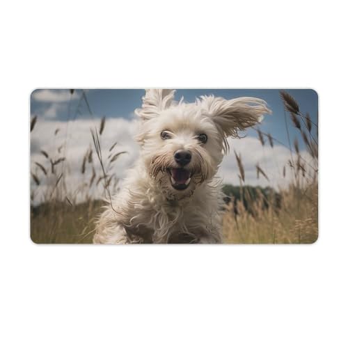 White Dog in The Field �}�E�X�p�b�h ����~�߃��o�[�f�X�N�}�b�g �[�ɃX�e�b�`���� ��^�}�E�X�p�b�h �L�[�{�[�h/�m�[�g�p�\�R��/�I�t�B�X&�z�[���f�R���[�V�����p 40×75cm
