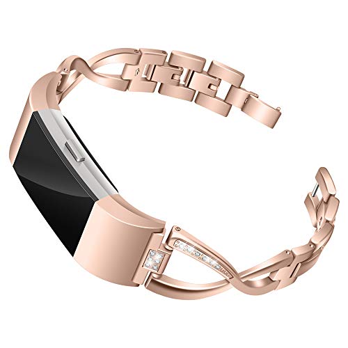 Armband für Charge 2 Smartwatch, X-Link Ersatzzubehör Band Edelstahl Strass Uhrenarmband Schlanke Verstellbare Metallkette mit Faltschließe