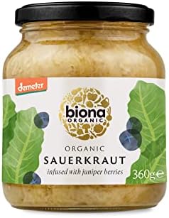 Biona Organic Sauerkraut 350 g, Pack of 6 - Infused with Juniper Berries - Fresh, Naturally Fermented Organic White Cabbage - Pasteurised - High in Protein, Naturally Vegan - No Additives