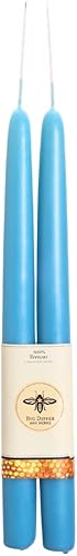 Big Dipper Wax Works Velas azul cielo, velas cónicas de cera de abeja sumergidas a mano, 12 horas de combustión larga, vela de cera de abeja pura de