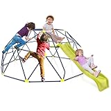 Costzon Kids Climbing Dome with Extended Wavy Slide, 13.3FT Kids Jungle Gym Monkey Bar for Outdoor, Indoor Geometric Dome Climber Playground, Climbing Toys for 3-10 Boys Girls Backyard Gift