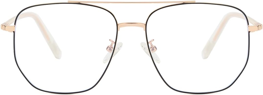 Junsika Square Aviator Blue Light Glasses Men Women Classic Vintage Metal Frame Computer Blue Light Blocking Glasses A5:gold Black Large