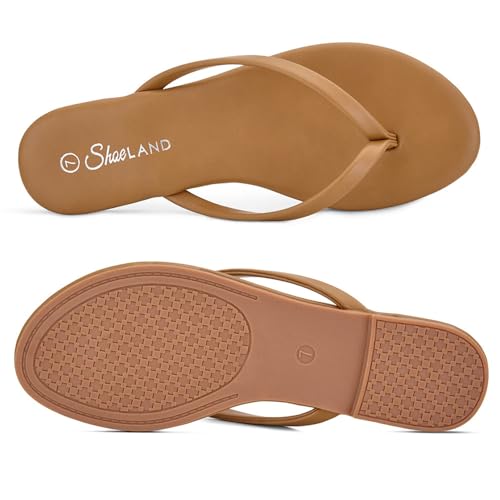 Image of Shoe Land Thong Flip Flops for Women, Memory Foam Flat Sandals, Lightweight Summer Slides, Non Slip Comfort Sandals for Beach, Travel and Everyday Wear