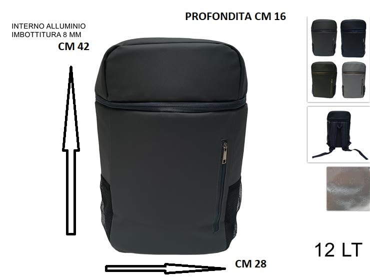 Zaino Termico 12 Litri Porta Vivande e Bibite - Pratiche Tracolle per Trekking, Spiaggia, Picnic - Tessuto Tecnico con Interno in Alluminio (GRIGIO CHIARO)