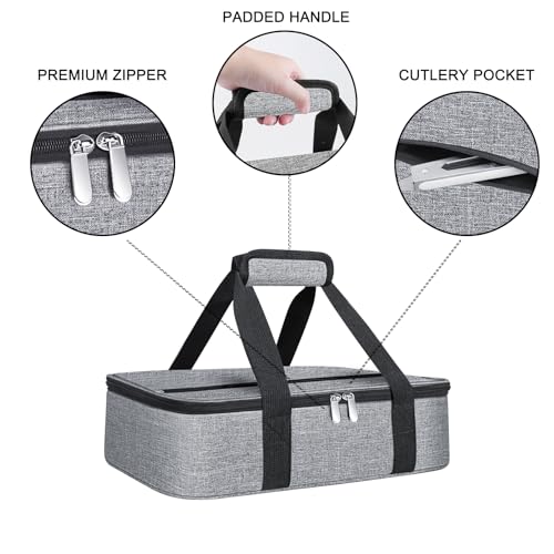 esouler Insulated Casserole Carrier - Casserole Carriers for Hot or Cold Food - Lasagna Lugger Dish Carrier, Thermal Lunch Bag for Potluck Parties, Picnic, Travel, Fits 9" x 13" Baking Dish, Grey — view 3