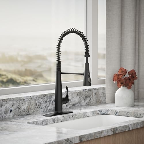 Image of KOHLER 22033-BL Simplice Semi Professional Kitchen Sink Faucet, Three Function Sprayhead, Commercial Faucet, Matte Black