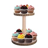 Pllieay 2 Tiered Rustic Tray, Wood Cake Stand, Wooden Cupcake Tower, Dessert Stands, Wood Plates Removable Display Stand for Parties Weddings