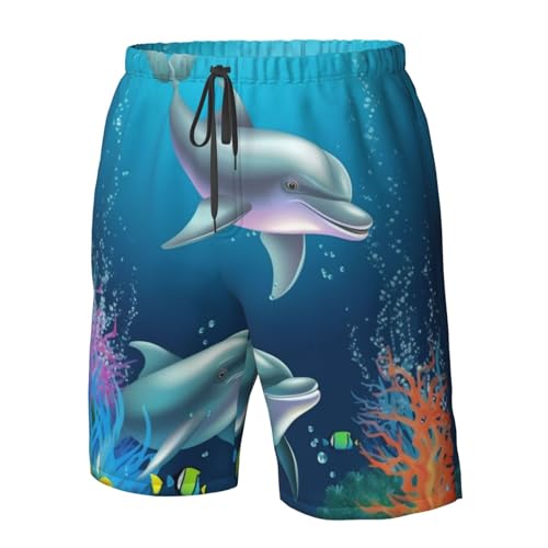 Dolphin and Fish Men's Swim Trunks Quick Dry Board Shorts with Pockets Casual Drawstring Beach Shorts4
