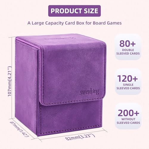 Sanseking Magic Card Deck Box for MTG Single Deck Card Box fits 100+ TCG Sleeved Cards Soft Leather Card Box Top loading Card Boxes Magic Gift for MTG TCG CCG (Vertical,Purple)