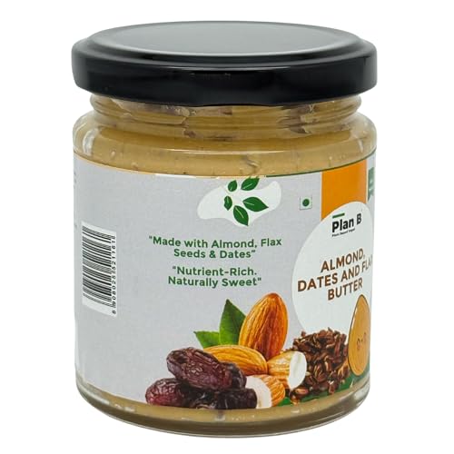 Image of Plan B Almond Butter with Flax Seeds & Dates | 200g Jar | Naturally Sweetened Nut Butter | High Protein | No Added Sugar | Dairy-Free | Gluten-Free Spread