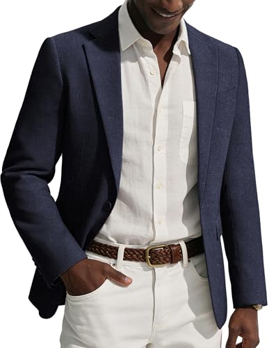 PJ PAUL JONES Veste de costume sportive en lin pour homme avec col à revers, bleu marine, L