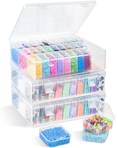 Bead Organizer Box 93 Pcs Plastic Bead Organizers and Storage Clear Craft Storage Containers with Hinged Lids and Labels Small Plastic Containers for Jewelry Making Craft Small Parts Nail Art
