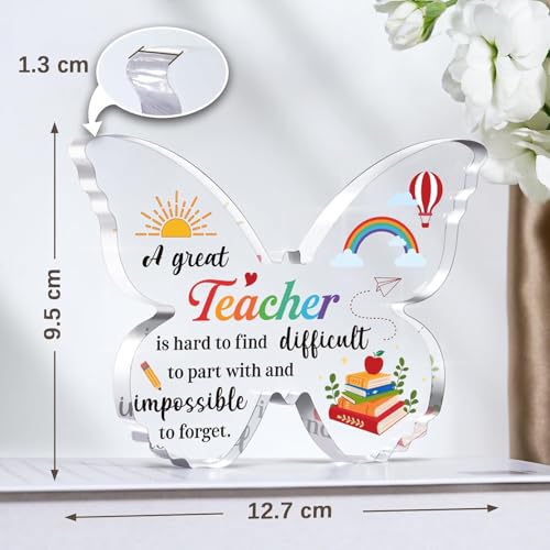 Image of Gifzy Teacher Appreciation Gifts for Women, Unique Butterfly Acrylic Plaque Desk Decor, Cute Teacher Birthday Christmas Gift, Teacher Daycare Preschool Kindergarten Gifts, 5 x 5 x 0.5 inches