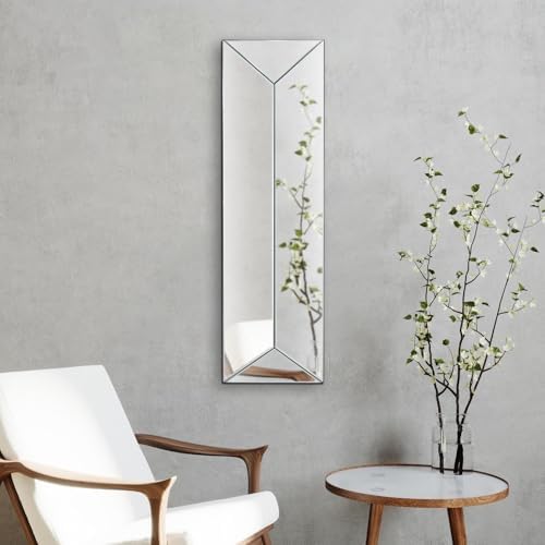 Howard Elliott Collection Long Decorative Vertex Mirror Panel for Wall, Silver 3D Effect Mirror with Beveled Surface, Modern Decorative Wall Mirror for Living Room, Entryway & Bedroom, 12 x 12 Inch