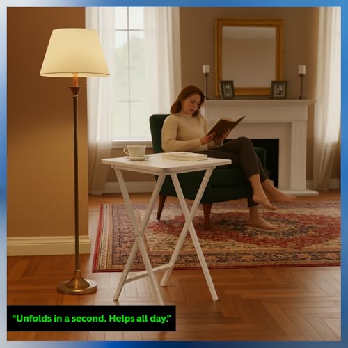 Image of 5 Piece Solid Wood Portable Tray Table Set White Folding Adjustable Decorative Lightweight Laptop Stand Compact Computer Desk Multipurpose Gaming Workstation and Versatile Snack Table