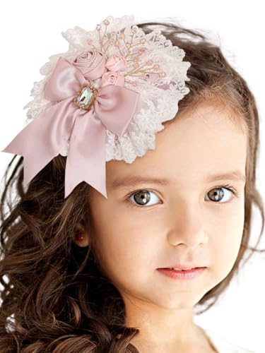 Bohend Tea Party White Fascinators Hats Bow Flower Ribbon Women Hat Rhinestone Lace Hair Clip Wedding Accessories for Girls