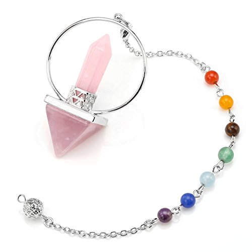 Top Plaza 7 Chakra Reiki Healing Dowsing Crystal Pendulum Hexagonal Prism Pyramid Stones Pendant for Balance,Meditation,Divination(Rose Quartz)