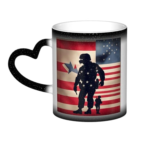 BBEXJIGY US Military Soldiers - Taza de café reactiva térmica con impresión patriótica del Día de los Caídos que cambian de color con el calor