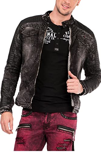 Cipo & Baxx CJ236 Jacket Korean Collar Interior Faux Leather Men's Jacket - m (S) Black