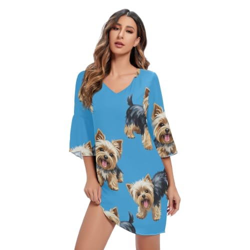 Vestido de fiesta azul elegante con manga 3/4 para moda de verano