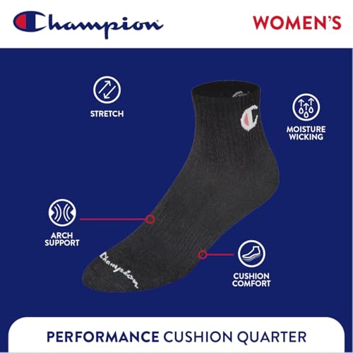 Champion Women's Quarter Cushioned Athletic Socks, 6-Pack - image 4
