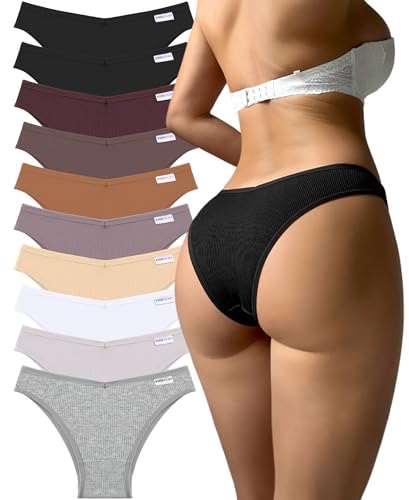 Image of FINETOO Womens Cotton Underwear Sexy Stretch Bikini Panties Low Rise Hipster Ladies Soft V-Waist Cheeky