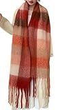 Wander Agio Winter Women Warm Scarf Long Shawl Large Scarves Cold Weather Thick Blanket Scarfs Colorful Plaid Red Orange 23
