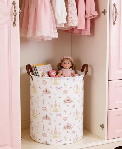 Image of Kids Laundry Hamper Kids Dirty Clothes Hamper Collapsible Waterproof Toys Storage Bin Boys and Girls Hampers Princess Room Decor Gift Baskets(Cute Princess)