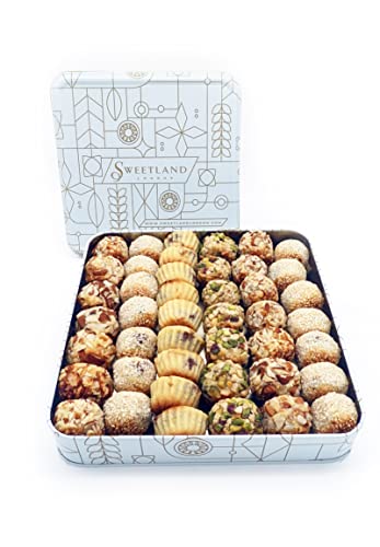 Sweetland London Maamoul Dates Assortment - 900 g | Handmade in London | Cookies | Gifts | Ramadan Mothers Day Easter & Eid | MaAmoul with Pistachio Almond Sesame & Mix of Dates | Tin Gift Box