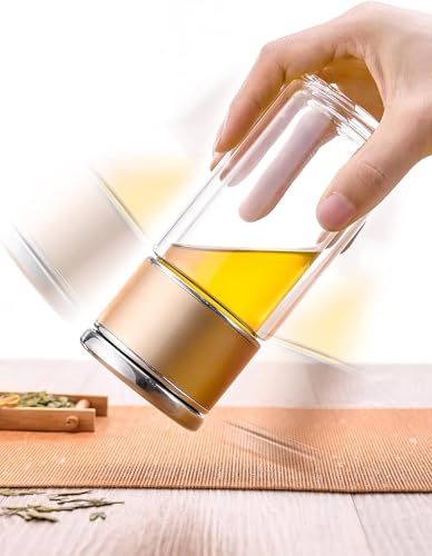 Image of Wosta Leakproof Glass Water Bottle with Stainless Steel Infuser Glass Tea Infuser Bottle with Strainer and Neoprene Sleeve for Loose Leaf Tea, Cold Brew Coffee. (P - PINK, 300ML)