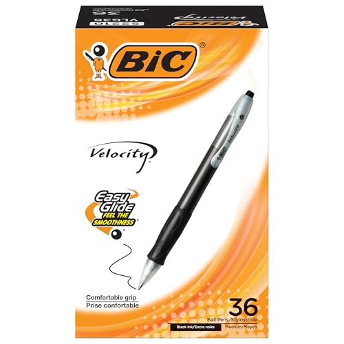 BIC Velocity Retractable Ball Pen, Medium Point (1.0mm), Black, 36-Count