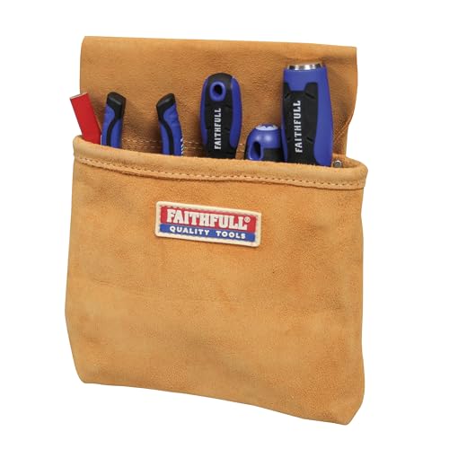 Image of Faithfull Single Pocket Nail Pouch – Tool Pouch Looped for Separate Belt for Carpenters, Roofers & Joiners – Tan