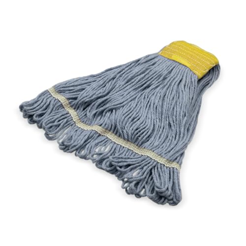 SPARTA 369513B14 FLO-PAC Cotton Mop Head, Loop-Ended, 5 Inch Color-Coded Yellow Headhand for Organized Cleaning, Small - 30 Inches Long, Blue with Yellow Band