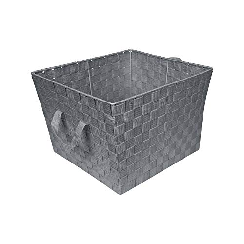 Image of Simplify Large Woven Strap Tote | Decorative Storage Basket | 2 Handles | Organization | Closet | Bedroom | Bathroom | Nursery | Accessories | Toys | Gifts | 1 Pack | Grey