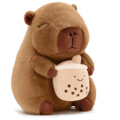 Image of Cute Capybara Plush with Boba - 13-inch Kawaii Capybara Stuffed Animal Pillow Soft Stuffed Plush Toy - Capybara Party Decoration, Kawaii Hugging Gifts for Kids