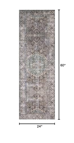 Loloi Layla Collection LAY-06 Taupe/Stone 2'-0" x 5'-0" .13" Thick Accent Rug, Soft, Durable, Vintage Inspired, Distressed, Low Pile, Non-Shedding, Easy Clean, Printed, Living Room Rug