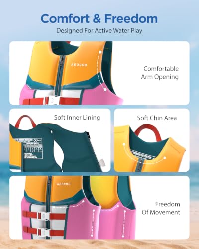 AEOCOO Toddler Swim Vest for 70-90 Pounds, Kids Pool Floaties Vest 7-9 Year Old, Puddle Swim Jumper Buoyancy Jacket, Boys, Girls, Niños, Colorful Summer - image 4