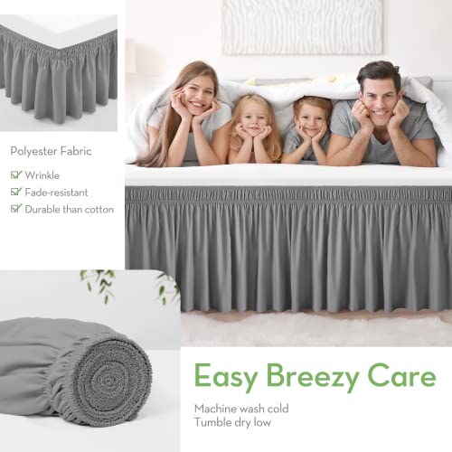 Rimela Bed Skirt Wrap Around Elastic Dust Ruffles Solid Color Wrinkle And Fade Resistant With Adjustable Elastic Belt Easy To Install Silver Gray For Queen Size 15 Inch Drop #TOP5