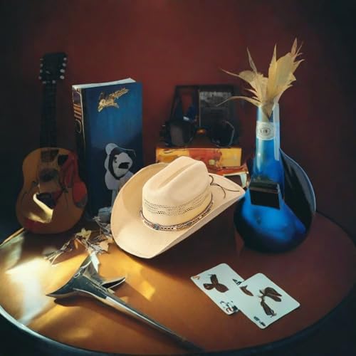Image of Straw Cowboy Hat - Genuine Weaved Design with Elastic Sweatband and Adjustable Strap for Sun Protection