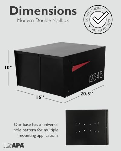Image of Ilyapa Large Modern Mailbox for Outside - Black, Modern - Post Mount