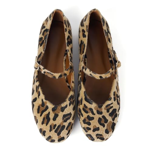 Image of Gothictor Women's Mesh Ballet Flats Round Toe Leopard Mary Jane Shoes Women | Cushioned Comfort, Easy to Style, Buckle Strap, Cheetah Print, Ballerina, Breathable, Wide Width, Non-Slip, Dressy Casual