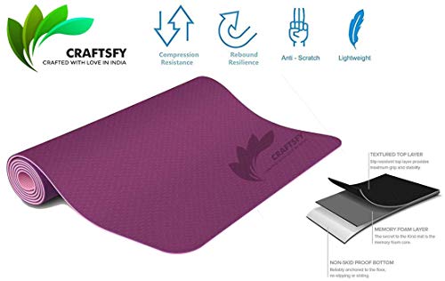 TPE Yoga Mat with Carrying Bag and Strap -Dual Layer-Reversible Fitness Mats for Men and Women (Purple and Pink, 72 x24 Inch, 6 mm) 2 41JLjgngGpL