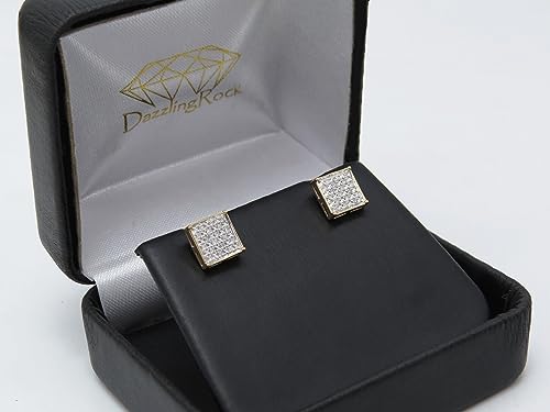 Dazzlingrock Collection 0.10 Carat (ctw) Sterling Silver 18K Yellow Gold Plated Diamond Dice Shaped Earrings 1/10 CT3