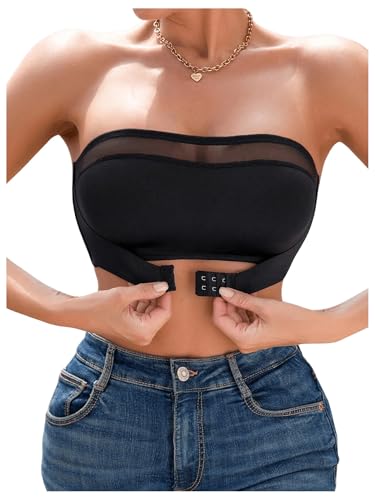 GORGLITTER Women's Strapless Bra Push Up Front Closure No Padding Wireless One Piece Backless Bandeau Bra Black Large