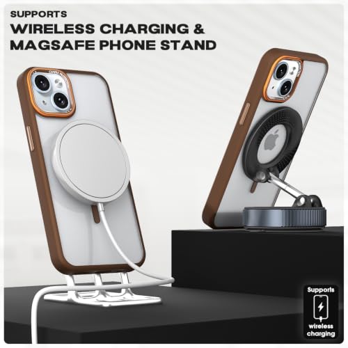 Image of Pikkme Back Cover for iPhone 14 | Shockproof | Mag-Safe Compatible | Hard Transparent Back | Premium Raised Camera Protection | Bumper Case (Brown Mag-Safe)